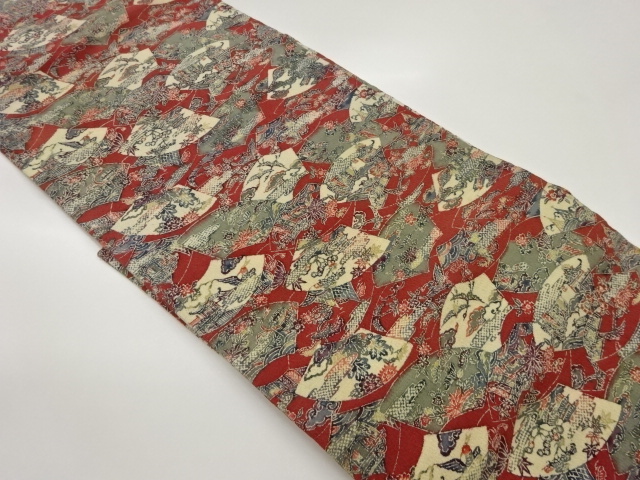 縮緬地地紙に花鳥・松模様名古屋帯